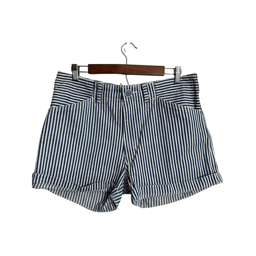 Gravel & Gold Painter Shorts in Hickory Stripe Denim Womans L